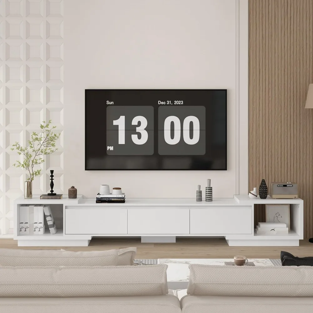 

Extendable TV Console Table Modern TV Cabinet with Drawers, Contemporary Entertainment Center with Open Shelves for Gaming Conso