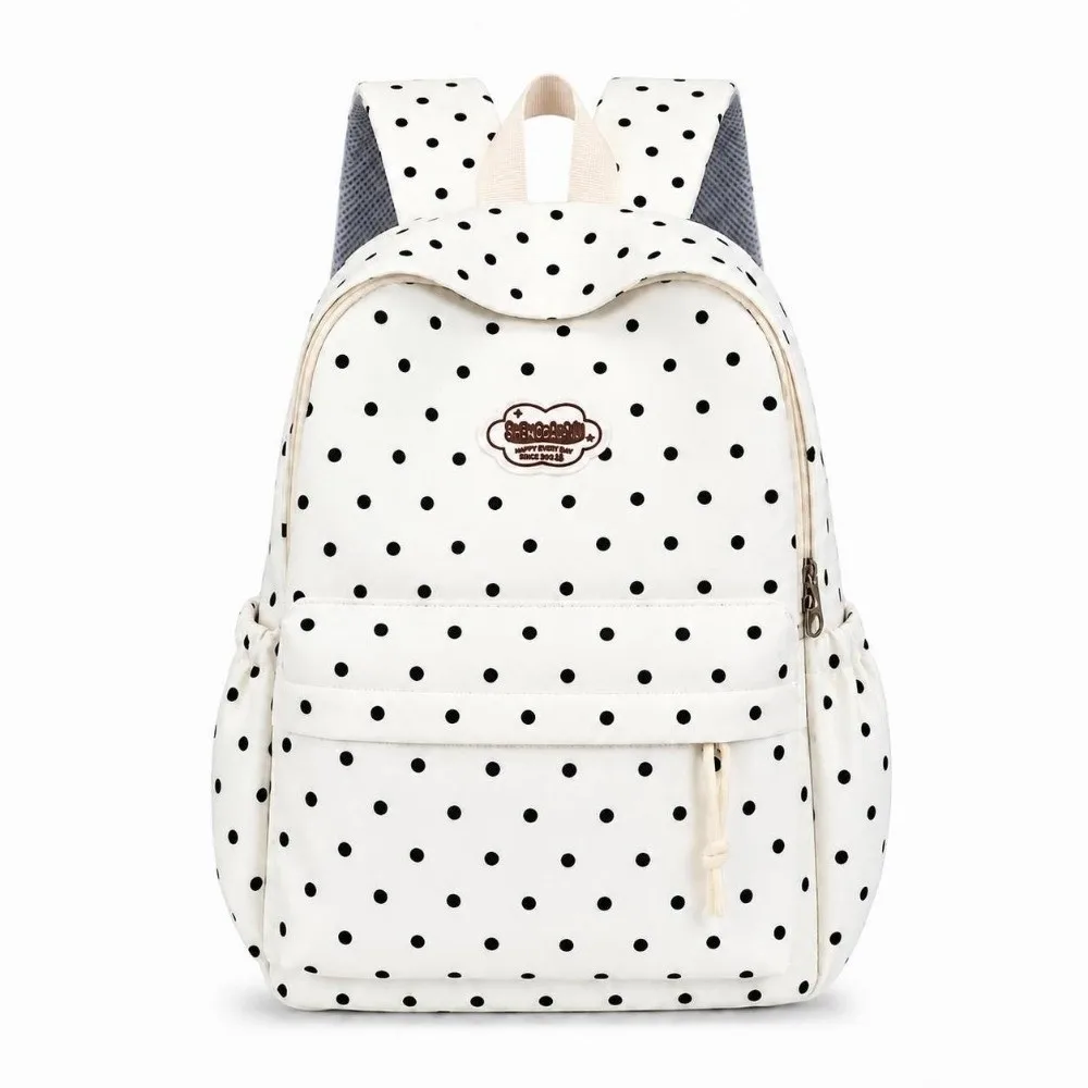 Sweet Nylon Student Backpack Lightweight Multi Pocket Travel Rucksack Polka Dot Large Capacity School Bag for Students Girls