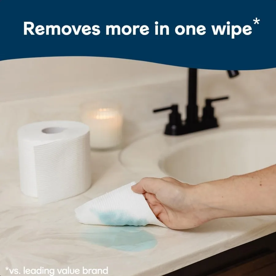 ورق تواليت فائق النظيف مع نسيج التنظيف النشط، مناديل حمام قوية 32 لفة ميجا عائلية = 176 لفة عادية، 8 عبوات