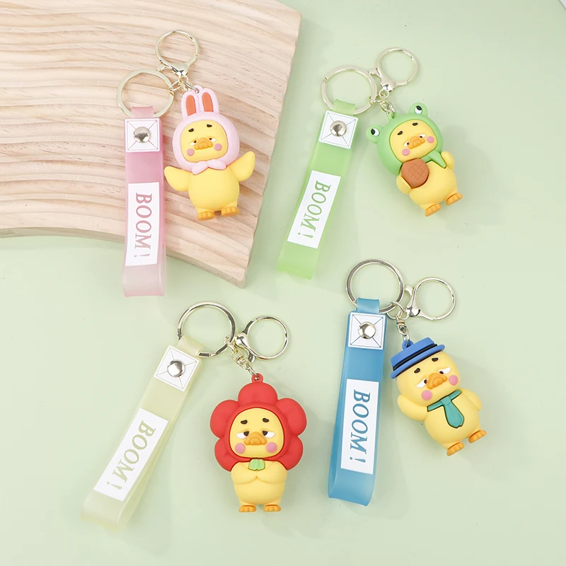 Cartoon Upset Duck Keychain Soft Pendant Mini Animal Keychain Cute Duck Bag Keyring Pendant Accessories Birthday Gift For Kids