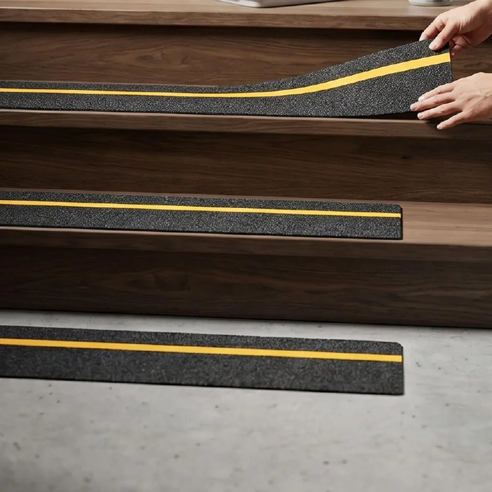 10 PCS PVC Anti Slip Stair Treads 60 Grit Reflective Non Skid Tape Black Adhesive Backing Adhesive Grip Pads Home Safety
