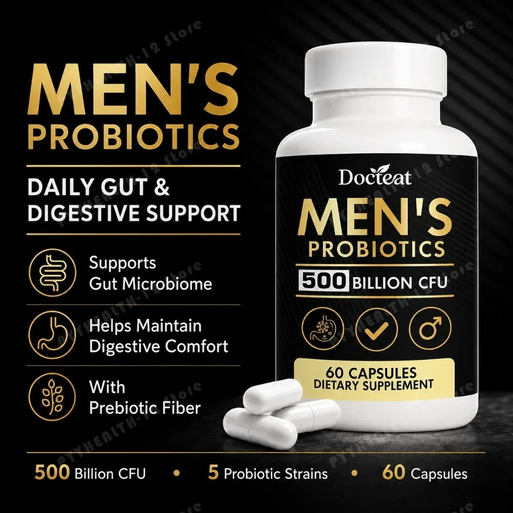 Men's Probiotics 500 Billion CFU 5 Strains with Prebiotic Fiber Vitamin D3 Zinc for Gut Balance Digestive Comfort 60 Capsules