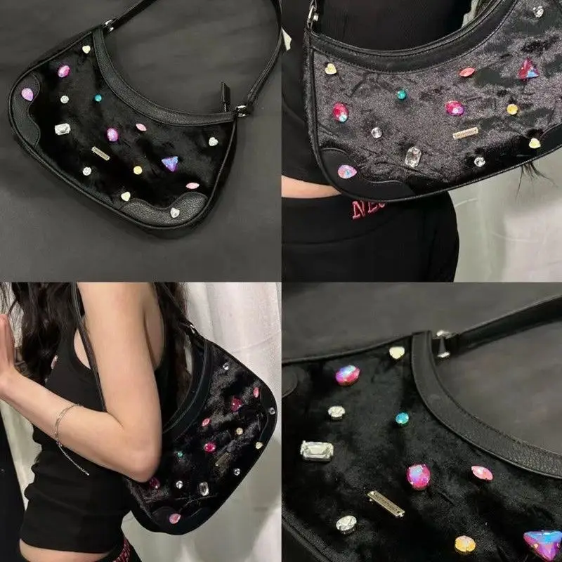 Frauen bunte Strass Samt Achsel Tasche koreanische einzelne Umhängetaschen würzige Mädchen Handtasche