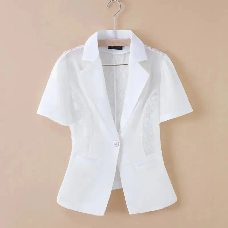 

Mesh Shawl Over a Small Suit Jacket, Thin Design, 2025 Summer Fashion Lace Patchwork Casual Versatile Top For Women New