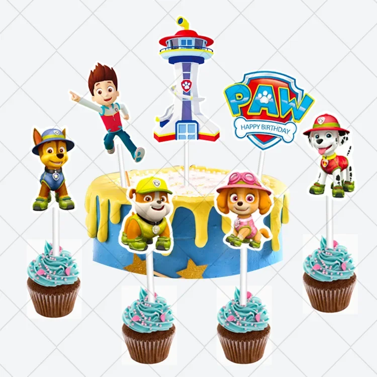 1set Paw Patrol Cake Decoration Set Children Birthday Party Cartoon Plug-in Supplies Kids Cup Cakes Card Parties Cake Inserts