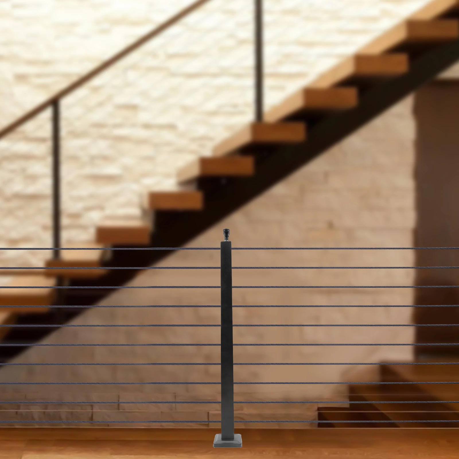 Easy-Install Cable Railing Post, 304 Steel Corrosion-Proof, Two-Sided Hole, For Stairs/Decks/Residential/Commercial Use