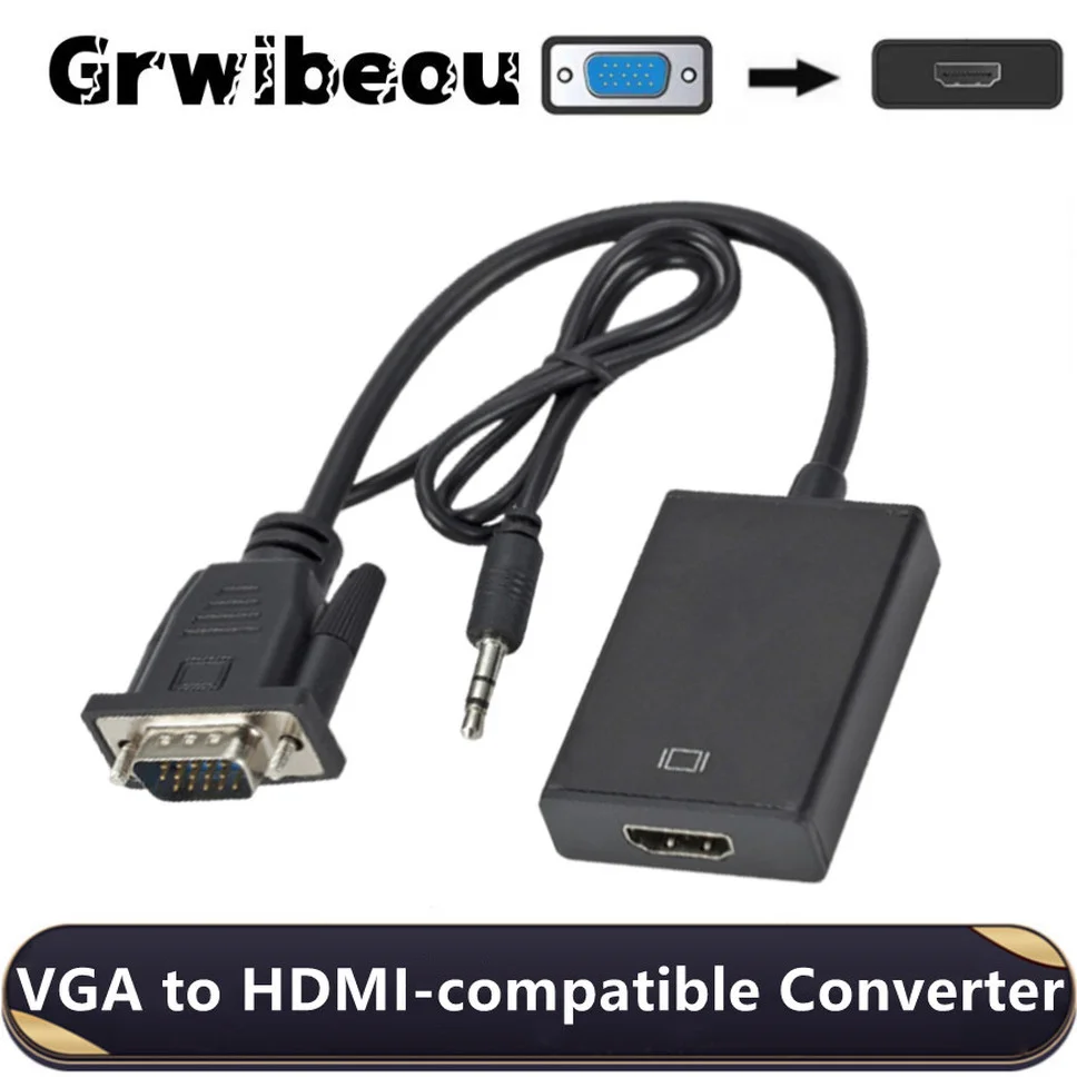 Grwibeou-Cable convertidor de 1080P VGA a HDMI para PC, portátil, proyector HDTV, adaptador compatible con HDMI