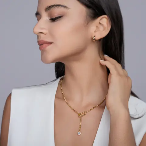 JIUZUAN Moissanite Y-Shape Necklace, S925 Silver, 18K Gold Plated, Elegant Jewelry for Women, Perfect Xmas Gift 12 best sales remap gold - №2