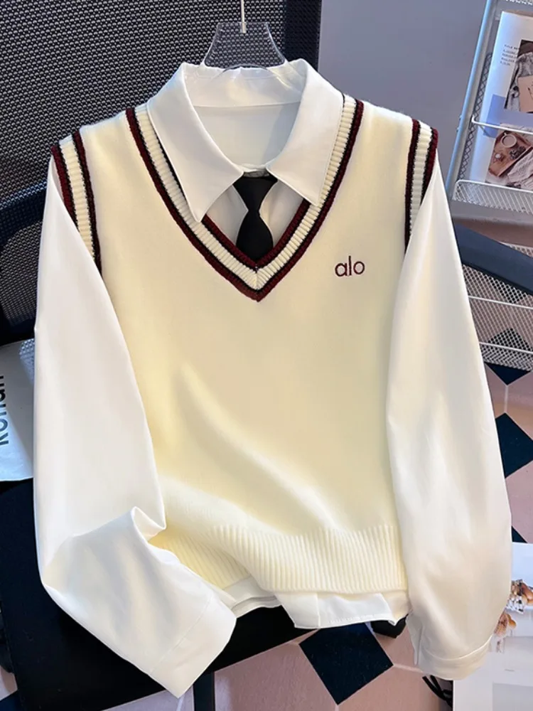 

Engli College Sle Long Sve Knitted Vest And irt Two-Piece Set Women's Self-Purchase Recommended V-Ne irt