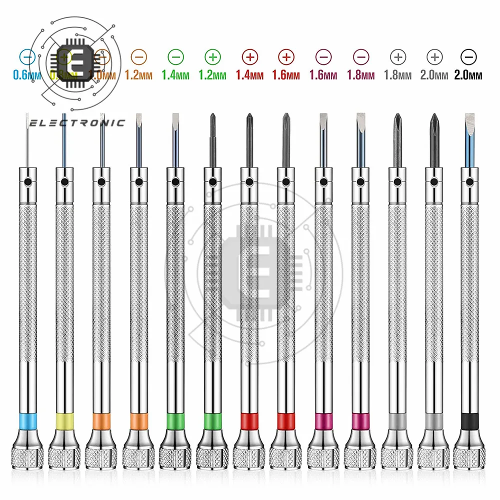 

13PCS 0.6-2.0mm Slotted Cross Screwdriver Set Professional Watchmakers Watch Repair Screwdrivers Tool Kit