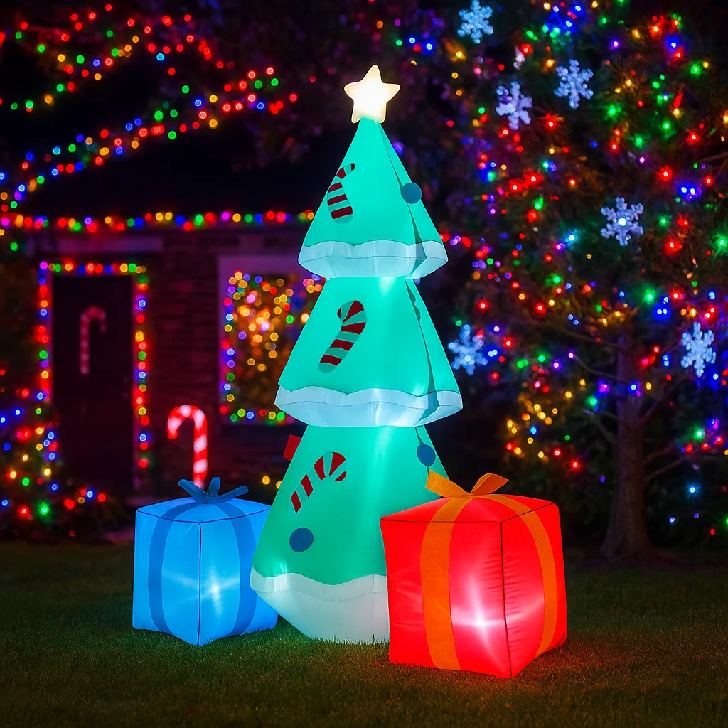 1.8 متر/5.9FT نفخ شجرة عيد الميلاد علب الهدايا أضواء LED ديكورات المنزل اللعب ساحة عيد الميلاد الحلي عطلة الإضاءة ديكور #6