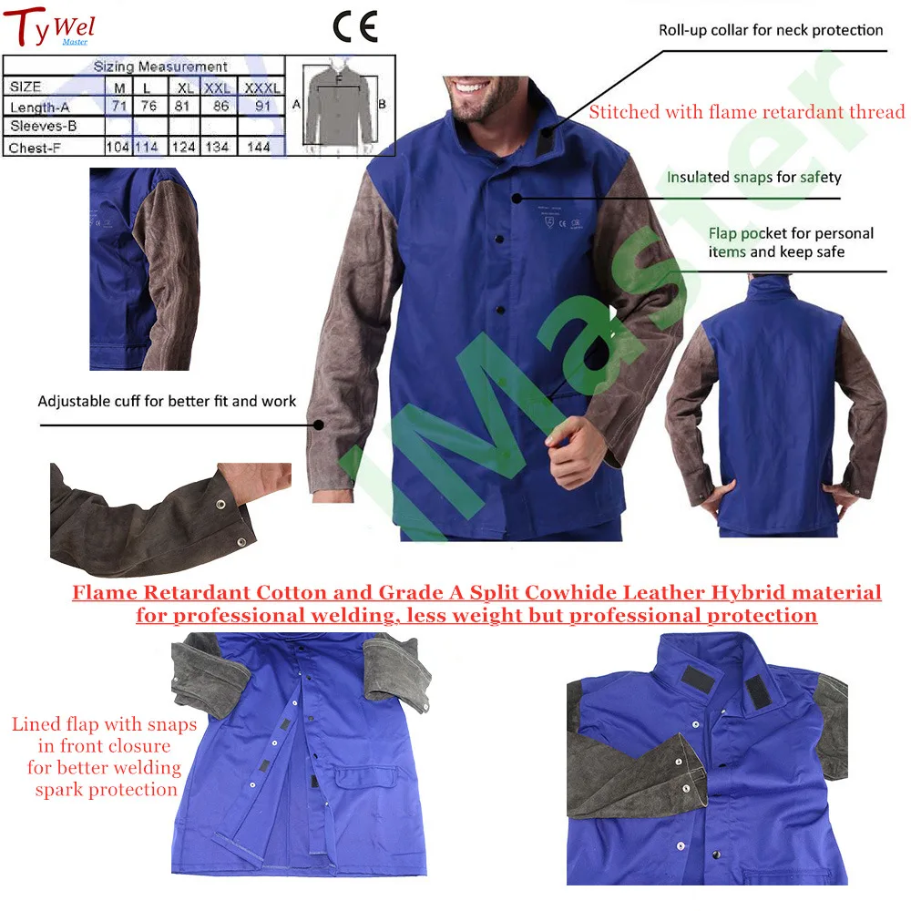 Professional Welding Jacket Cowhide Leather Flame Resistant Cotton for Weld Spark Abrasion Clothing Worker Protection Apparel