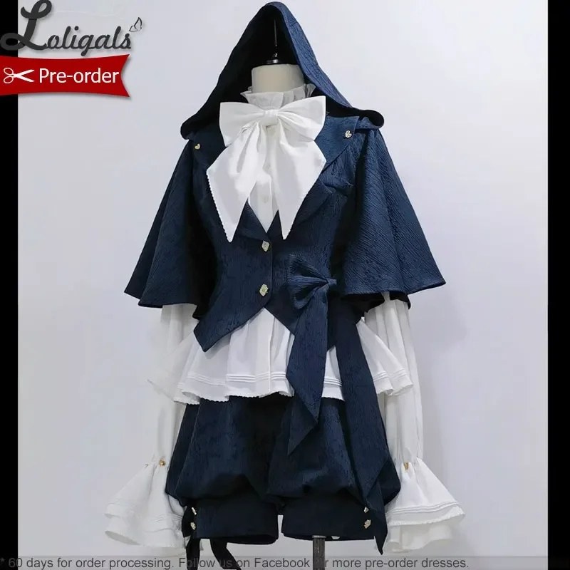 Ouji Lolita Outfit Vintage Royal Blue Hooded Cloak Cape / Bloomer Shorts / Vest by Princess Chronicles ~ Rabbit Run