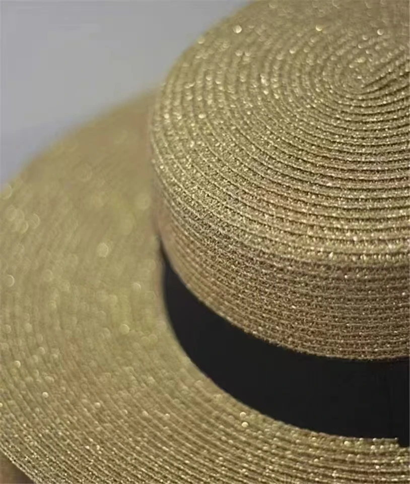 202406-zi21 ins chic summer Gold wire weaving paper bee fake photo fedoras cap men women leisure panama jazz hat