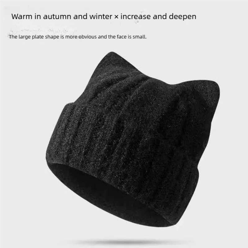 Katzenohren-Mütze, Wintermütze, warme Strickmütze mit winddichtem, verdicktem Design, niedliches Herbst-Winter-Warmzubehör für Frauen und Mädchen – Detail 2