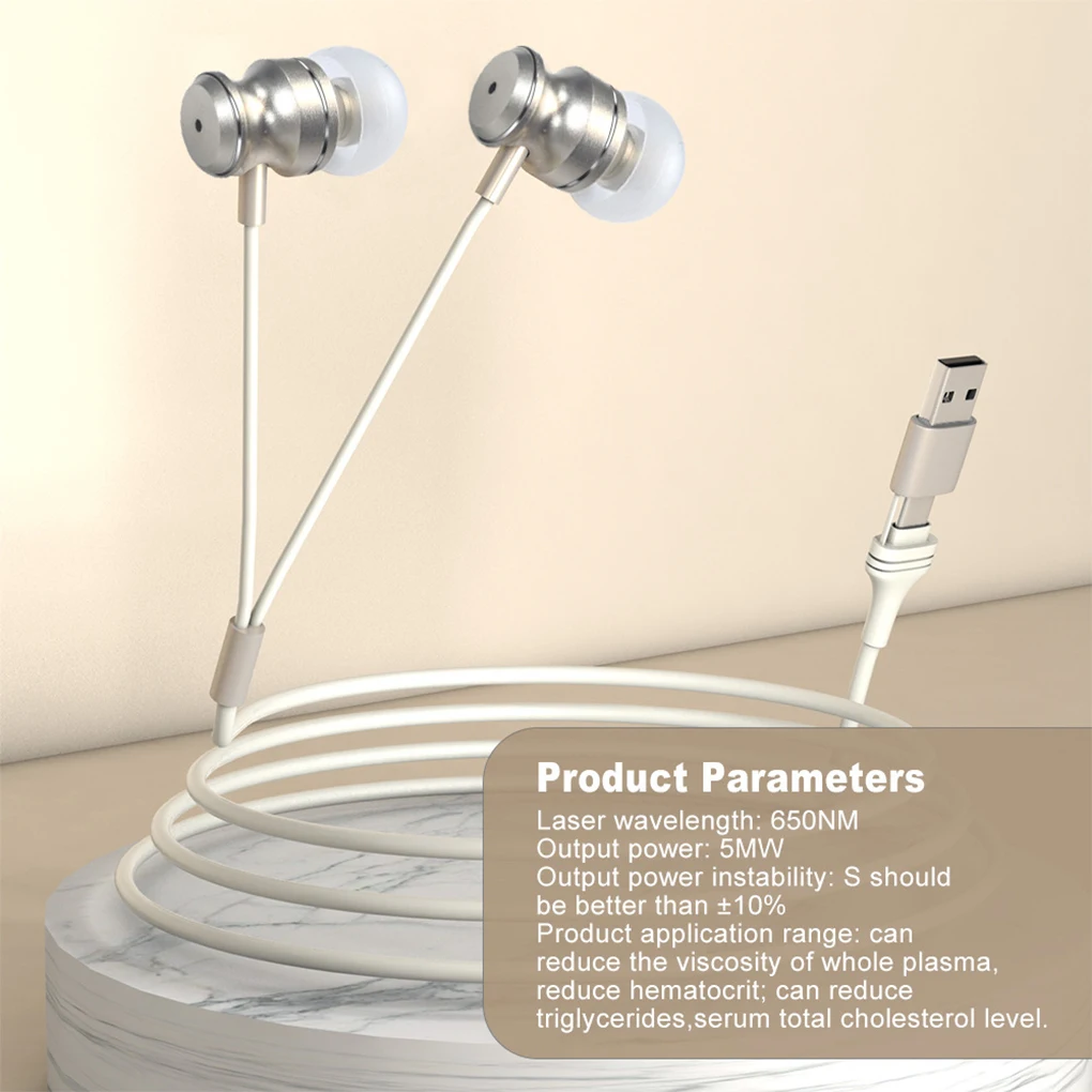 Ear Laser Therapy 650nm Portable Type-C Red Light Ear Therapy Device Ear Physiotherapy Relaxation Promoting Circulation