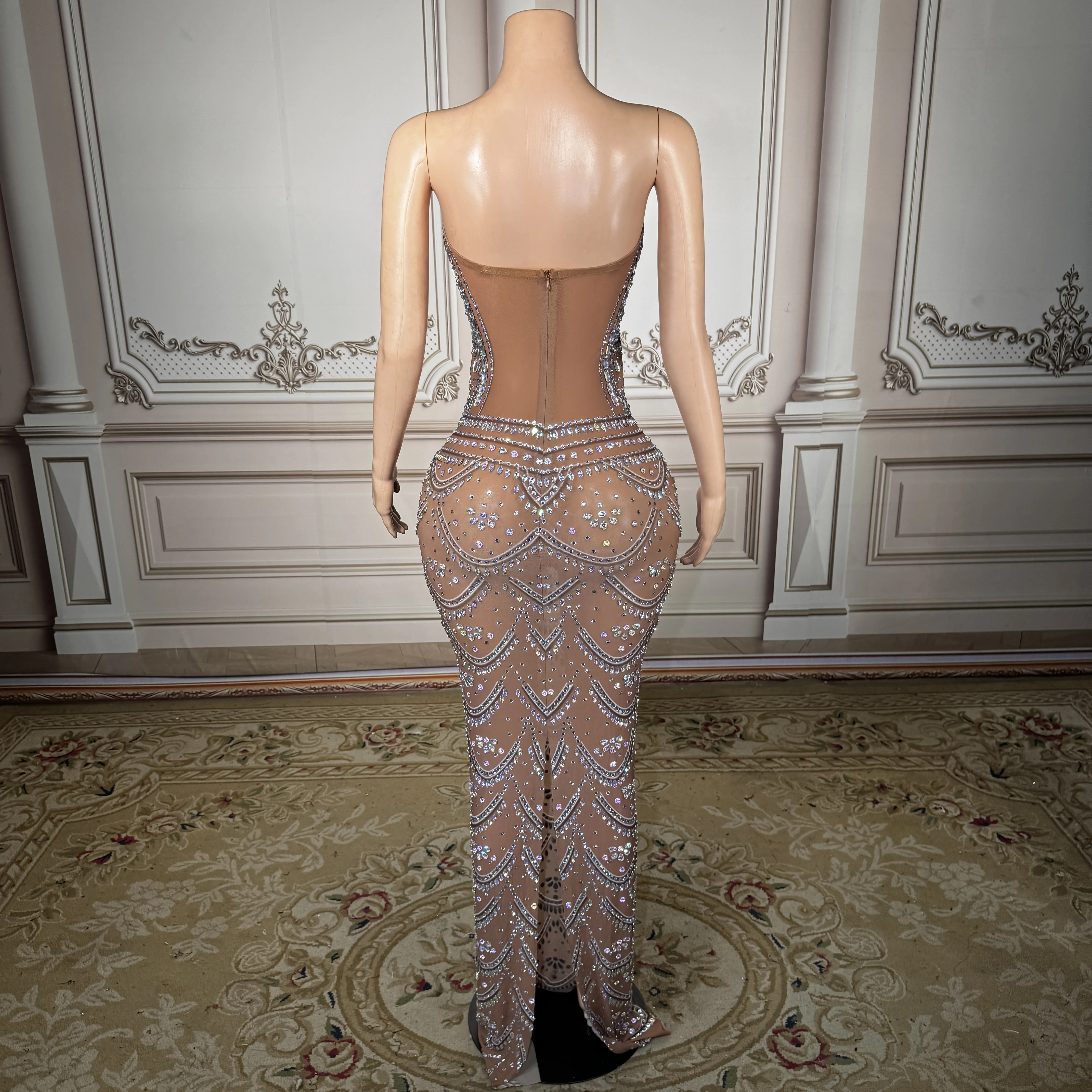 

Роскошное вечернее платье ZD с сетчатыми вставками и стразами, сексуальное, без бретелек, фасон «русалка», сияющее, с кристаллами, для выпускного вечера и дня рождения, элегантное