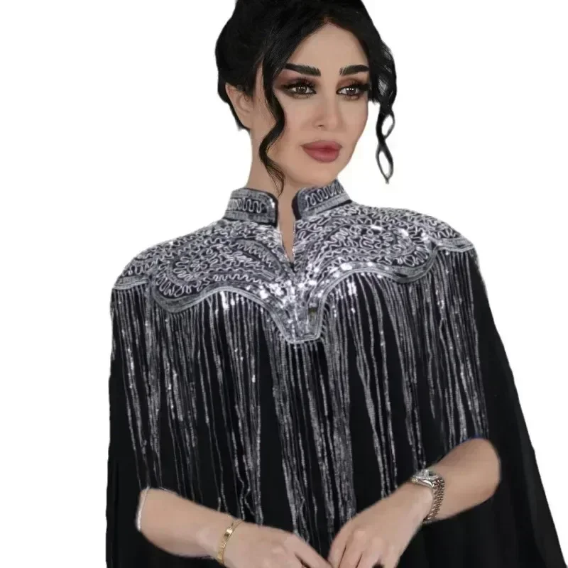 Abayas for Women Dubai 2025 Fashion Muslim Tassel Black Plus Size Long Maxi Dress Inner Clothes for Muslim Women Gowns