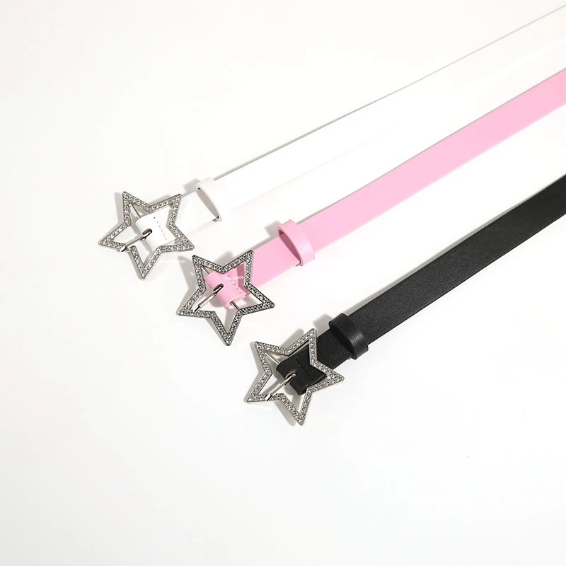 Y2K Belts for Women Spice Girls Pink Black White Belt Denim Star PU Leather Rhinestones Belt Ins Sweet Cool Corset Jeans Belts