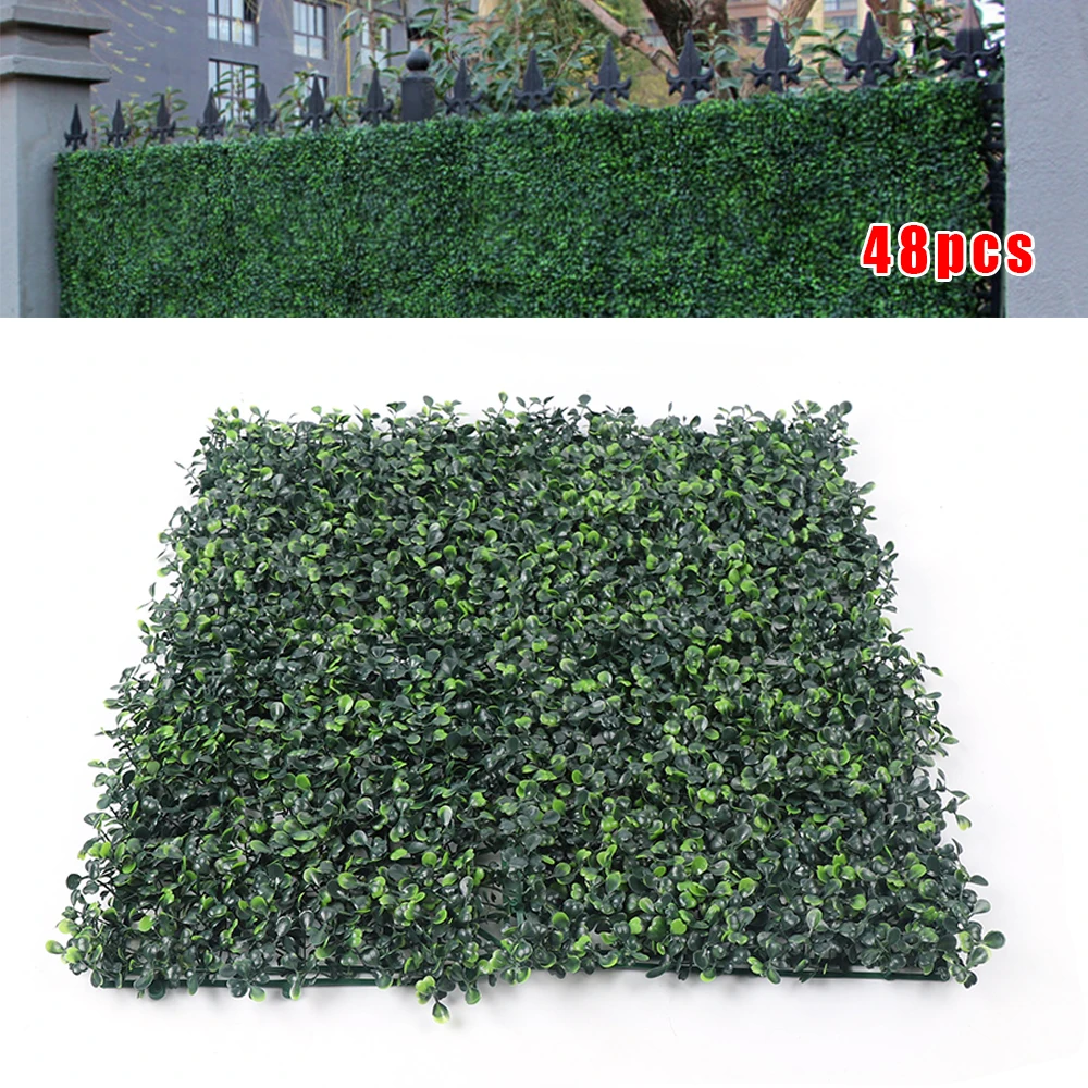 48Pieces 10”x 10” Inches Artificial Boxwood Hedge Mat Wall Hedge Decor Fence Panels Flower Wall Privacy Hedge Screen Fence