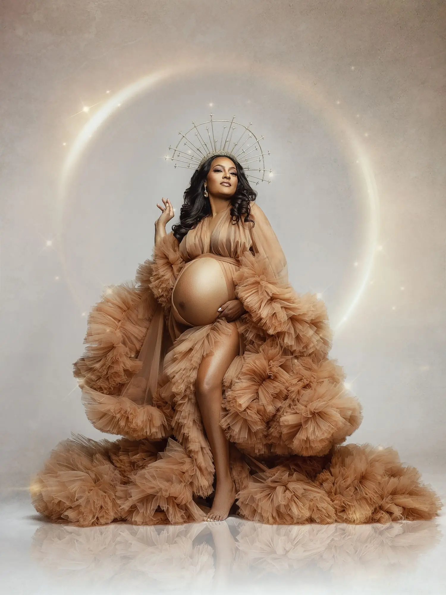 Vestidos de maternidade babados em camadas personalizado mulheres grávidas tule robe casamento nupcial pijamas vestido photoshoot vestido