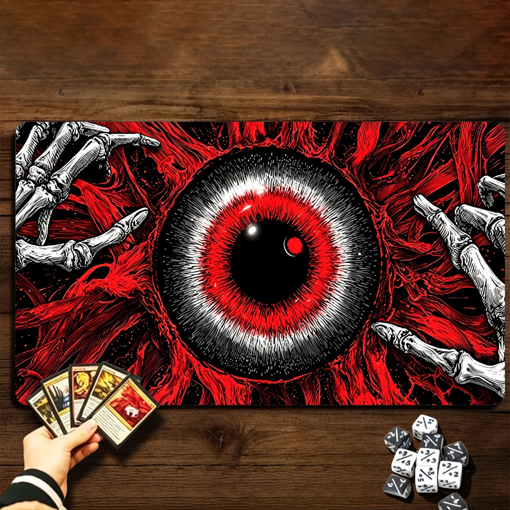 Red Demon Eye TCG Playmat Magic Playmat Gathering Gaming Mat with Stitched Edge Anti-slip base 60X35cm Trading Card Game