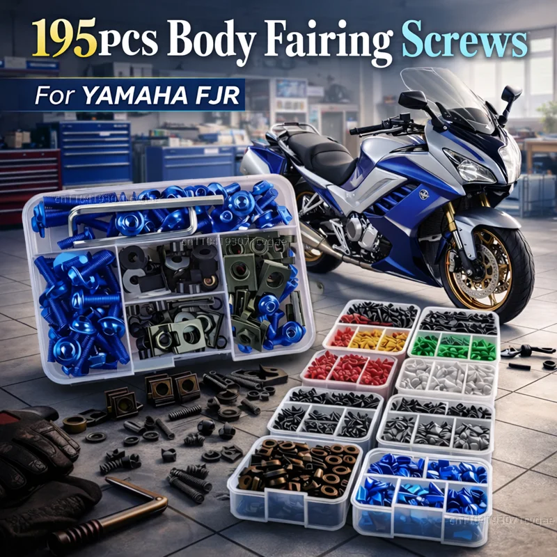 195pcs Motorcycle Fairing Bolts Body Screws Nuts For YAMAHA FJR 1300 FJR1300 FJR1200 2006-2021 Kit Aluminum CNC Fasteners Clips