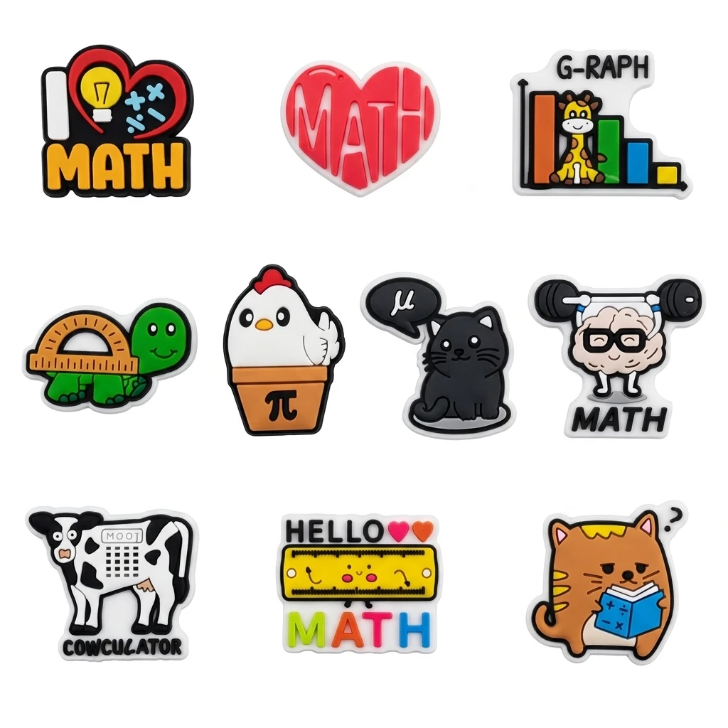 10Pcs Cartoon Math Turtle Cat Cow Ruler ‌PVC Sandals Shoe Decorations Clog Buckle Charms Accessories Kids Birthday Present