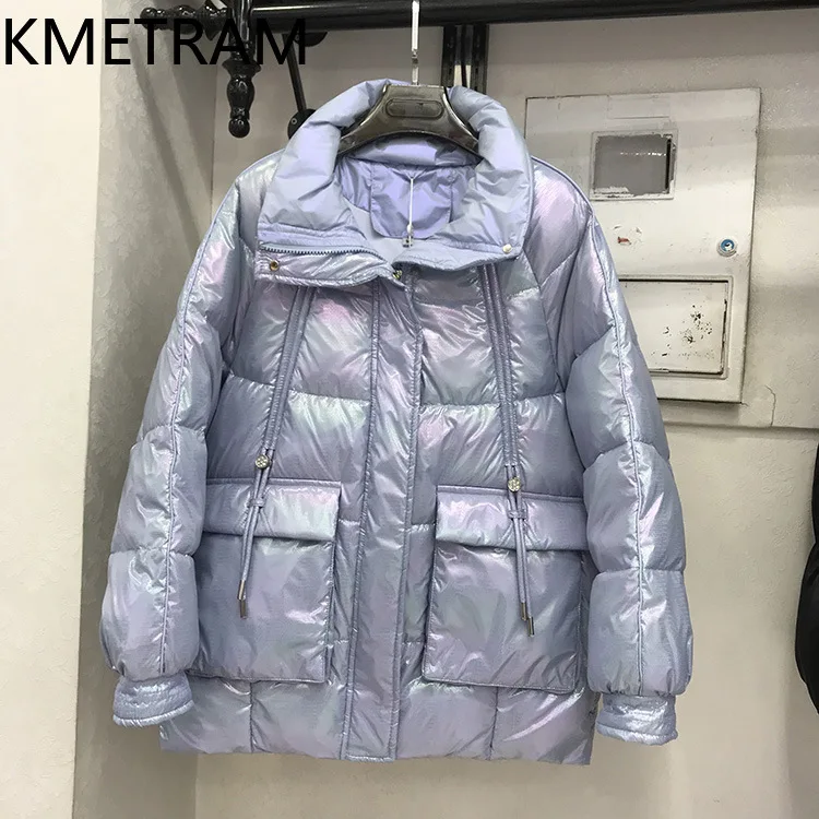 KMETRAM chaquetas de plumón de pato blanco brillante de alta calidad nuevo en prendas de vestir exteriores chaqueta acolchada ropa de invierno para mujer 2024 Winterjas Dames