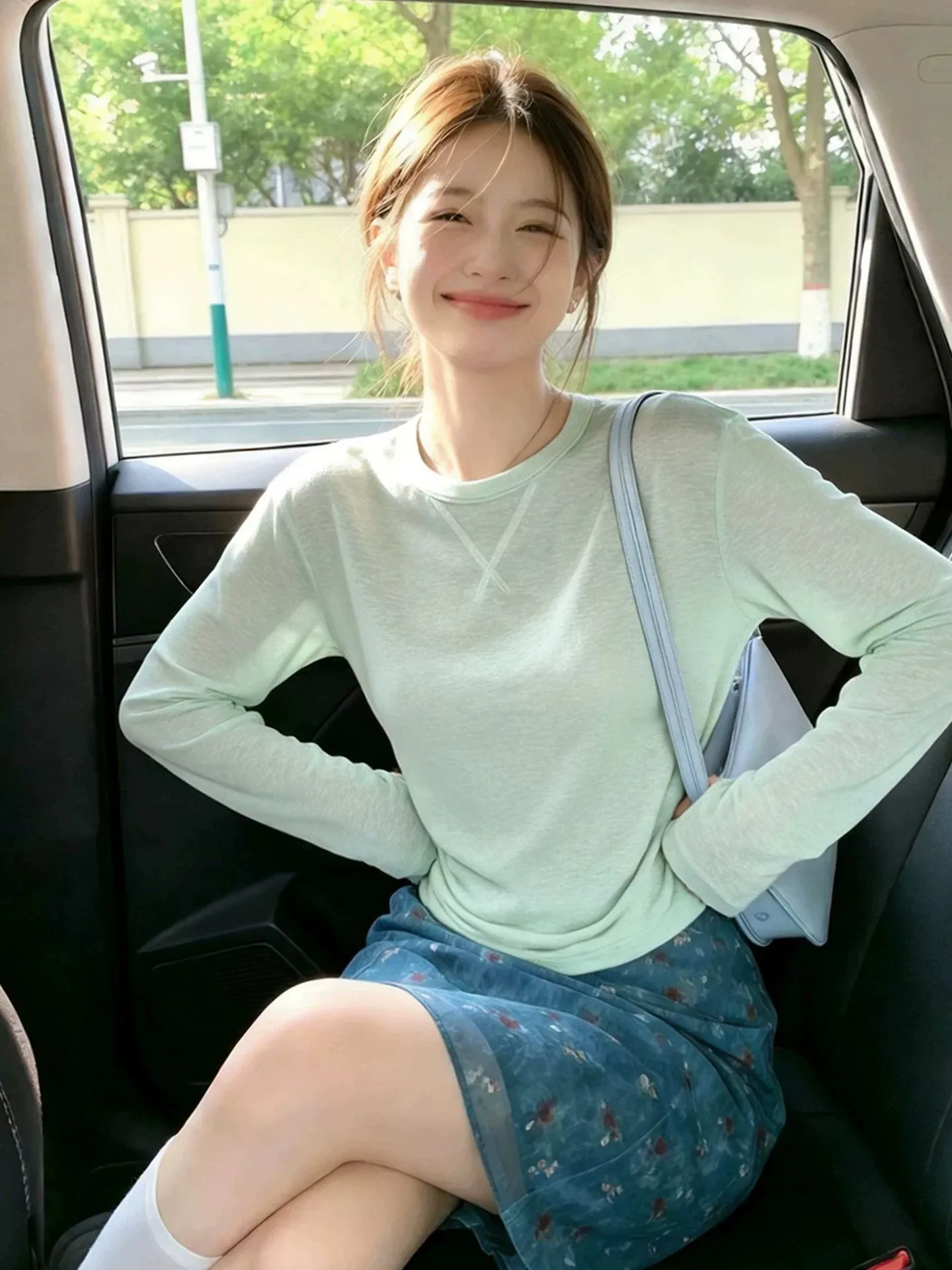 Women's Loose Fit Lightweight Long Sleeve T-Shirt Breathable Summer Fashion Outerwear Top Green Color Elegant Style Casual Se...