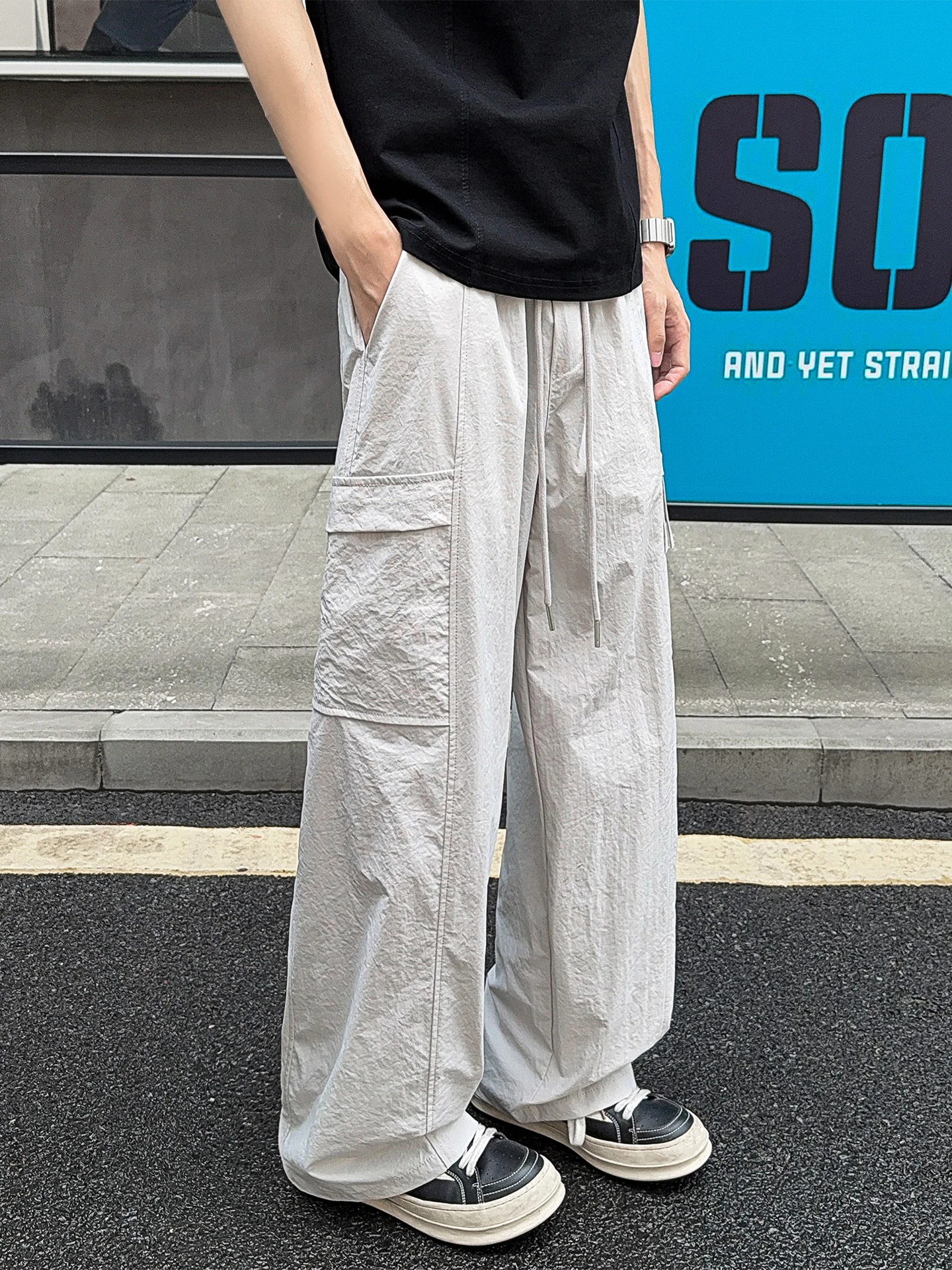 

Легкие быстросохнущие мужские брюки карго, летние тонкие модные свободные повседневные брюки с широкими штанинами, молодежные спортивные брюки больших размеров