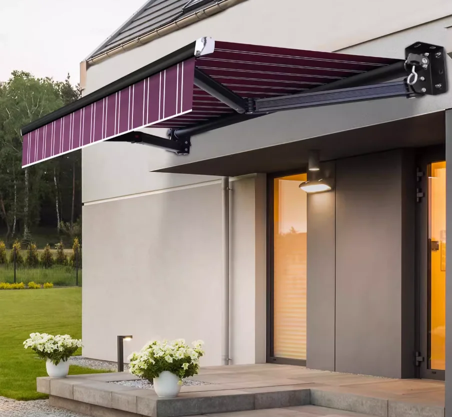 Sunroom Retractable Awning Acrylic Outdoor Sunshade Full Cassette Motorized Cstom Size Heavy Dty Aluminum Alloy Remote Control-image