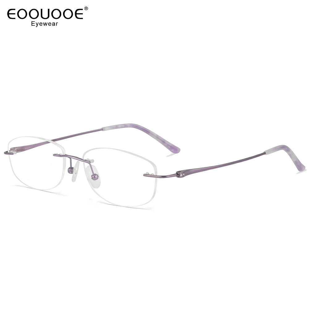 

52mm Women Titanium Eyeglasses Rimless Myopia Glasses Frame Optics Prescription Lens Progressive Reading Diamond Eyewear