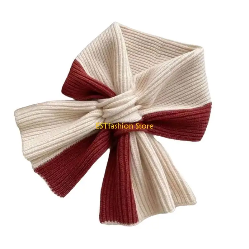 Y5GC وشاح نسائي أنيق منسوج بتصميم متقاطع دافئ بلون سادة منديل للرقبة لأيام الخريف والشتاء للارتداء اليومي #3