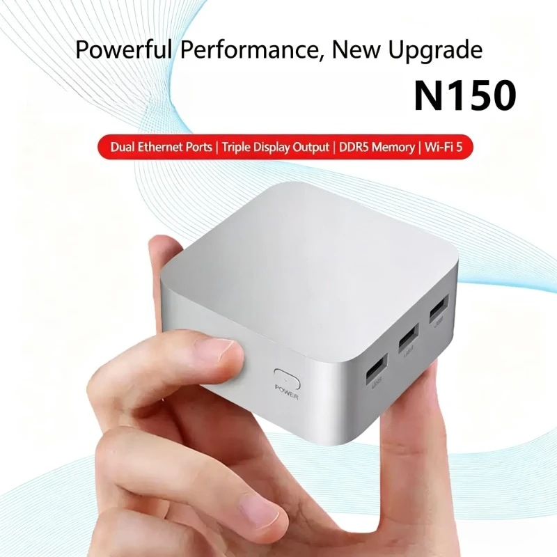 Mini PC N150 Dual Gigabit LAN Ports DDR5 WiFi5 3‑Display Output Compact Mini Desktop Computer For Home Office Daily Use