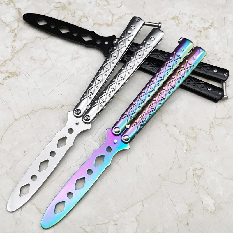 

Portable Practice Butterfly Knife Alloy Steel Foldable Training Knives Transformable Outdoor Unedged Butterfly Knife for Game