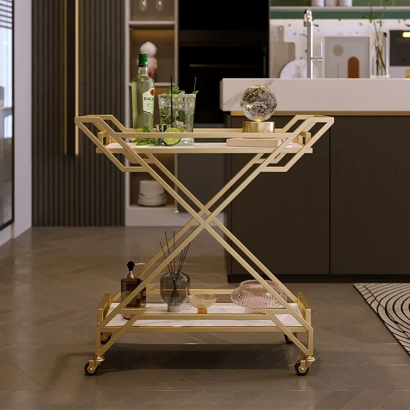 Stainless Steel Portable Trolley Kitchen Food Delivery Mobile Storage Trolley Multipurpose Luxury Dessert Cart Home Furniture