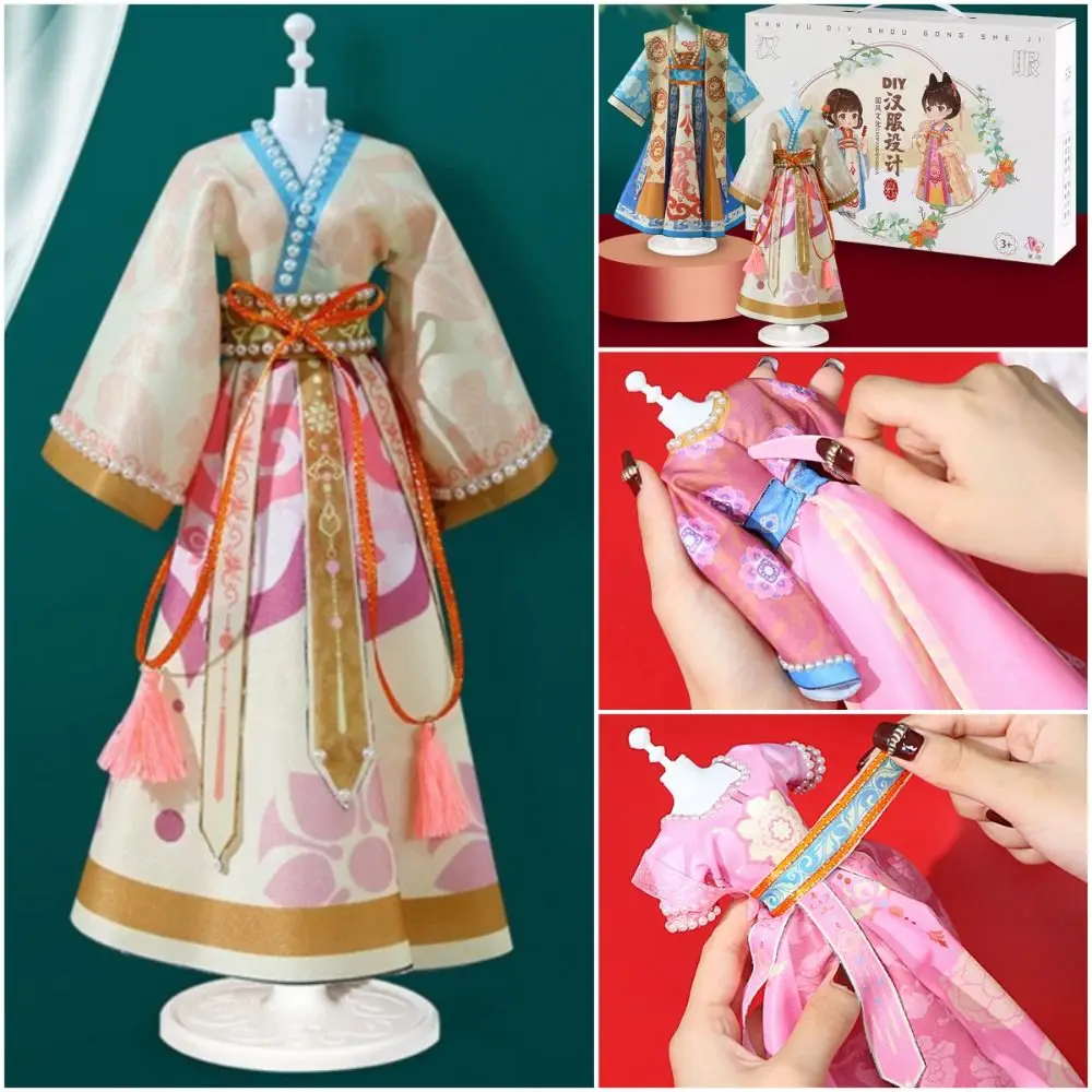 Giocattolo di vestiti Hanfu fai da te in stile cinese di alta qualità con 5 modelli Kit di vestiti multicolori Giocattolo di vestiti Hanfu per lo sviluppo di stoffa