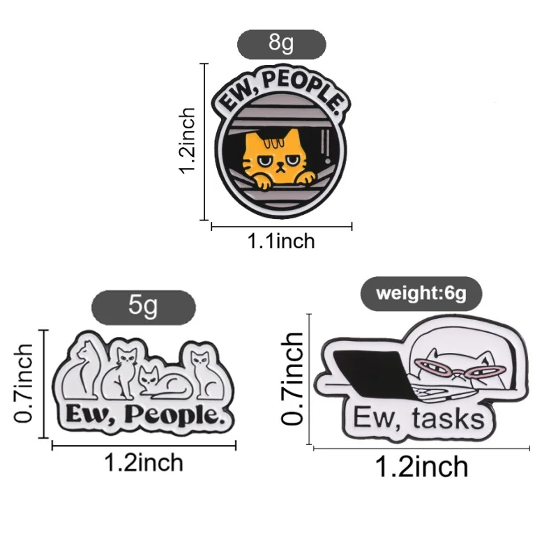 Ew People...Enamel Badge Collection Funny Sarcastic Cat Quote Lapel Pin For Backpack Jacket Clothing Social Anxiety Gift