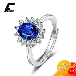 FUIHETYS Women Ring 925 Silver Jewelry Accessories with Sapphire Zircon Gemstone Finger Rings for Wedding Party Engagement Gifts