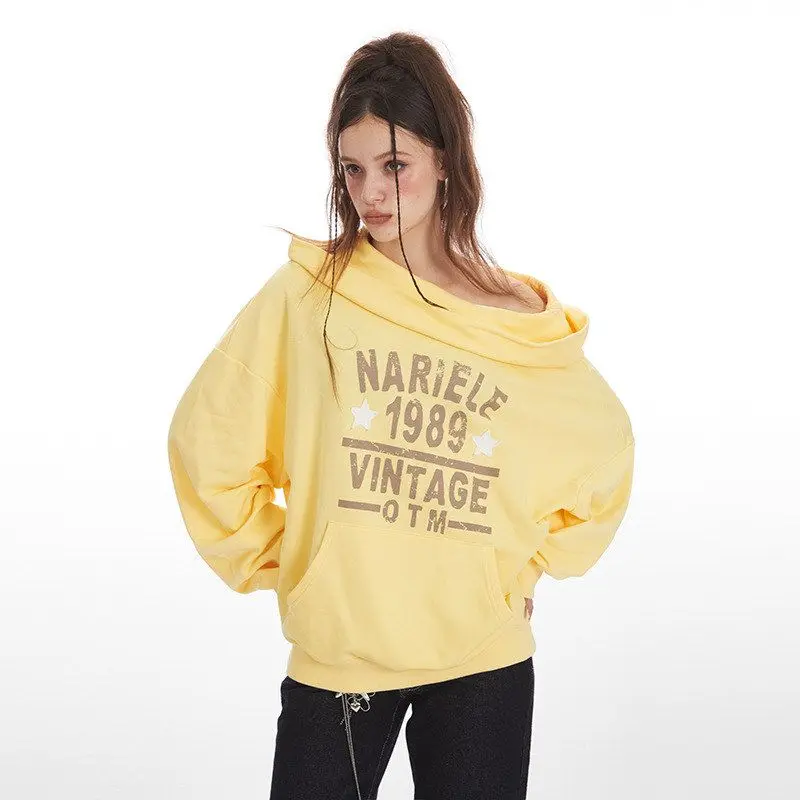 Solto ajuste moletom com capuz feminino novo sle impresso oversized americano preguiçoso sle moletom com capuz temporada de outono