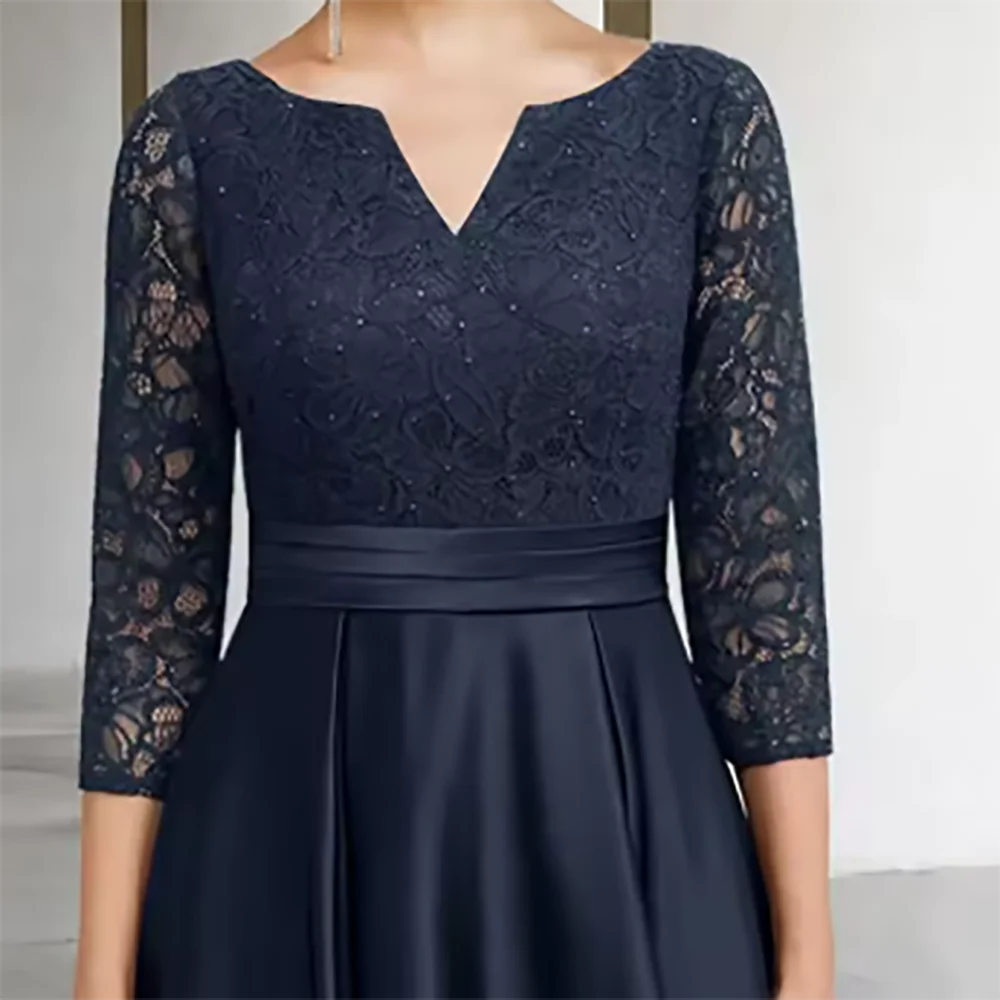 Clássico cetim renda faixas a linha vestidos de noiva mãe de vestidos de noiva personalizados