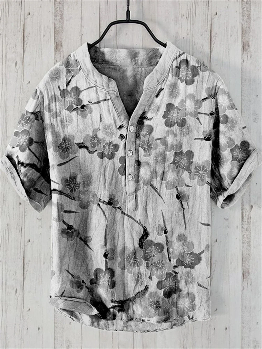 

Men's Simple Retro Linen Short-sleeved Lapel Button-up Shirt Men's Dark Plum 3D Printed Shirt Hawaiian Shirt Vacation Top
