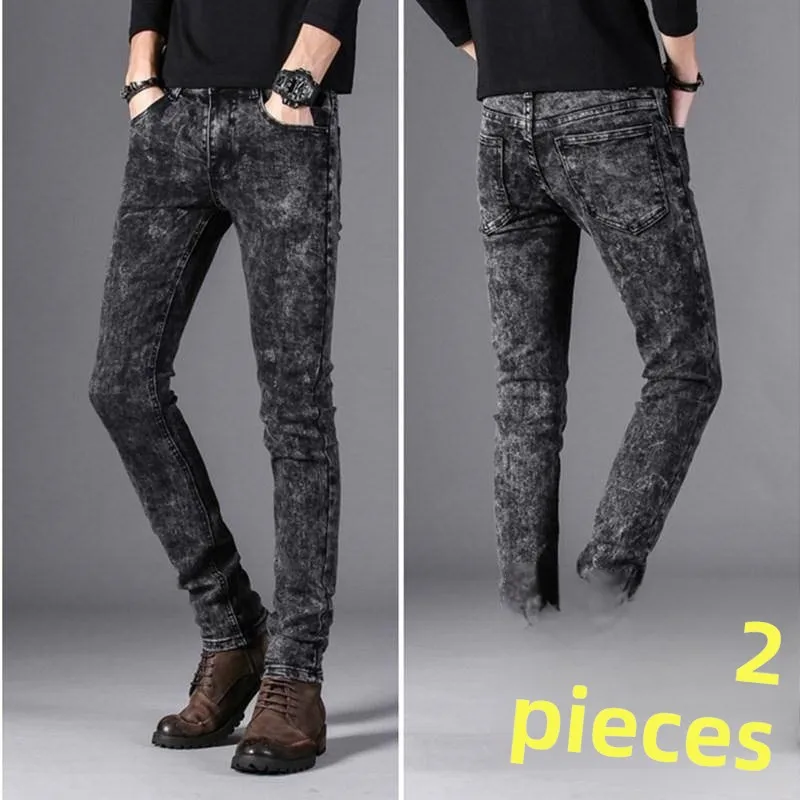 

Men's Summer Thin Stretchy Jeans Snowflake ey Slim Fit Casual Long Trousers Faionable Korean Sle Youthful All Seasons