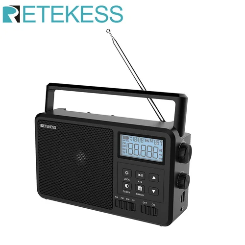 Retekess TR638 Radio portátil AM FM SW todas las ondas Radio Compatible con Bluetooth Radio de onda corta funciona con batería despertador tarjeta TF