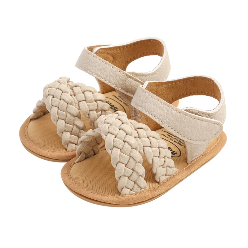 Infant Baby Girls Braided Sandals Solid Color Summer Soft Sole Open-toed Walking Shoes for Toddler Newborn Baby Sandals