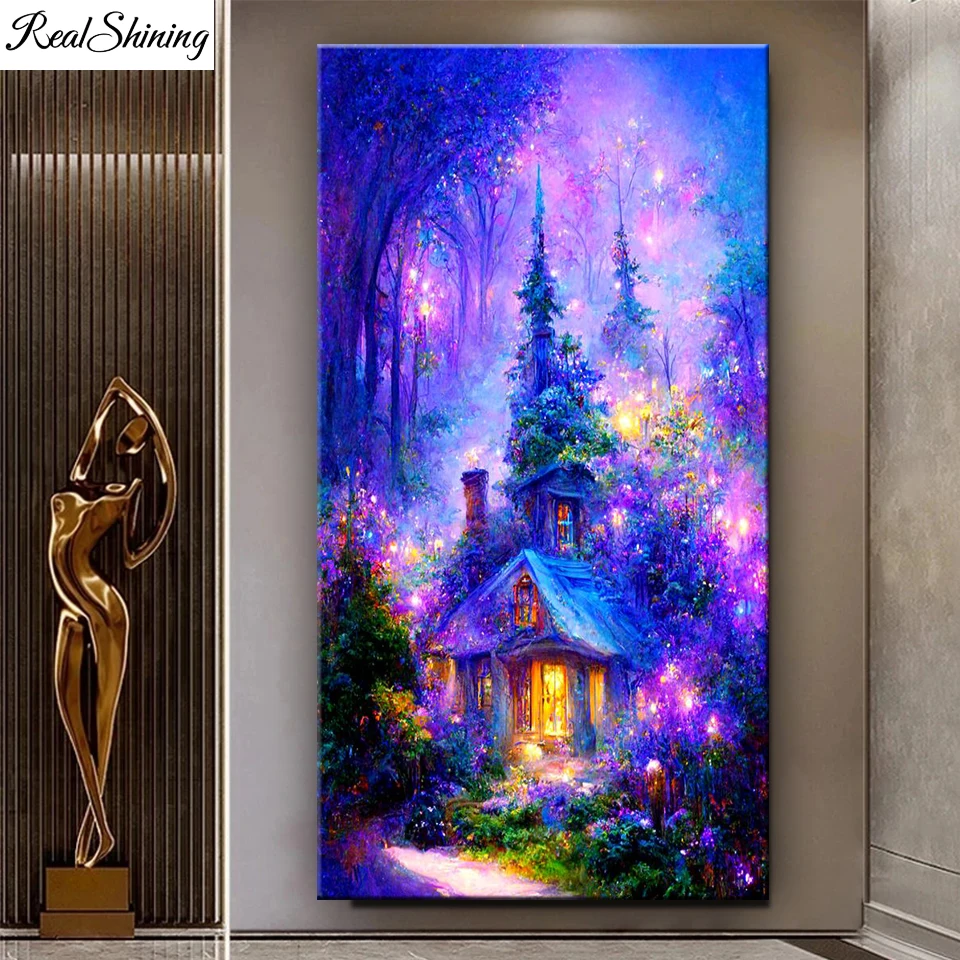 Large Fantasy Fairy Lights Cozy Cottage 5d Diy Diamond Painting Full Drills Mosaic Cross Stitch Landscape Christmas Gift A80