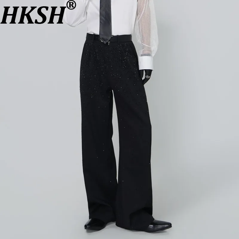 HKSH Spring Autumn New Men Tide Dark Anti-Wrinkle Draped Floor-Length Suit-Pants Niche Design Full Diamond Chic Ins Vibe HK20820