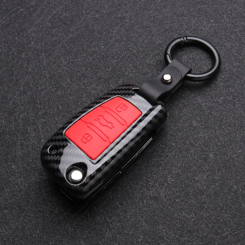 Car Key Cover Case Protector For Audi A3 A4 A5 C5 C6 8L 8P B6 B7 B8 C6 RS3 Q3 Q7 TT 8L 8V S3 keychain ABS Carbon fiber Silicone