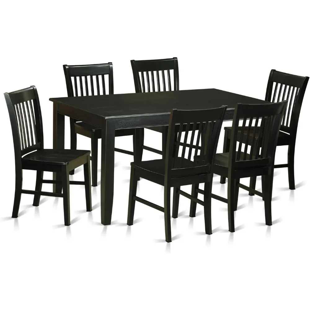 7-Piece Kitchen Table Chairs Set - a Rectangular Modern Kitchen Table - 6 Wood Dining Chairs with Solid Wood Seat &Slatted Back